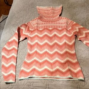 Chevron Patterned Coral and Cream Sweater